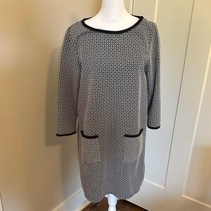 Max Studio Womens Black White Diamond Print Long Sleeve Dress Size M Chic